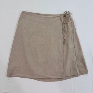 Lauren Conrad Linen Blend Wrap Mini Skirt Women Size M Tan Beige Tie Side | Boho
